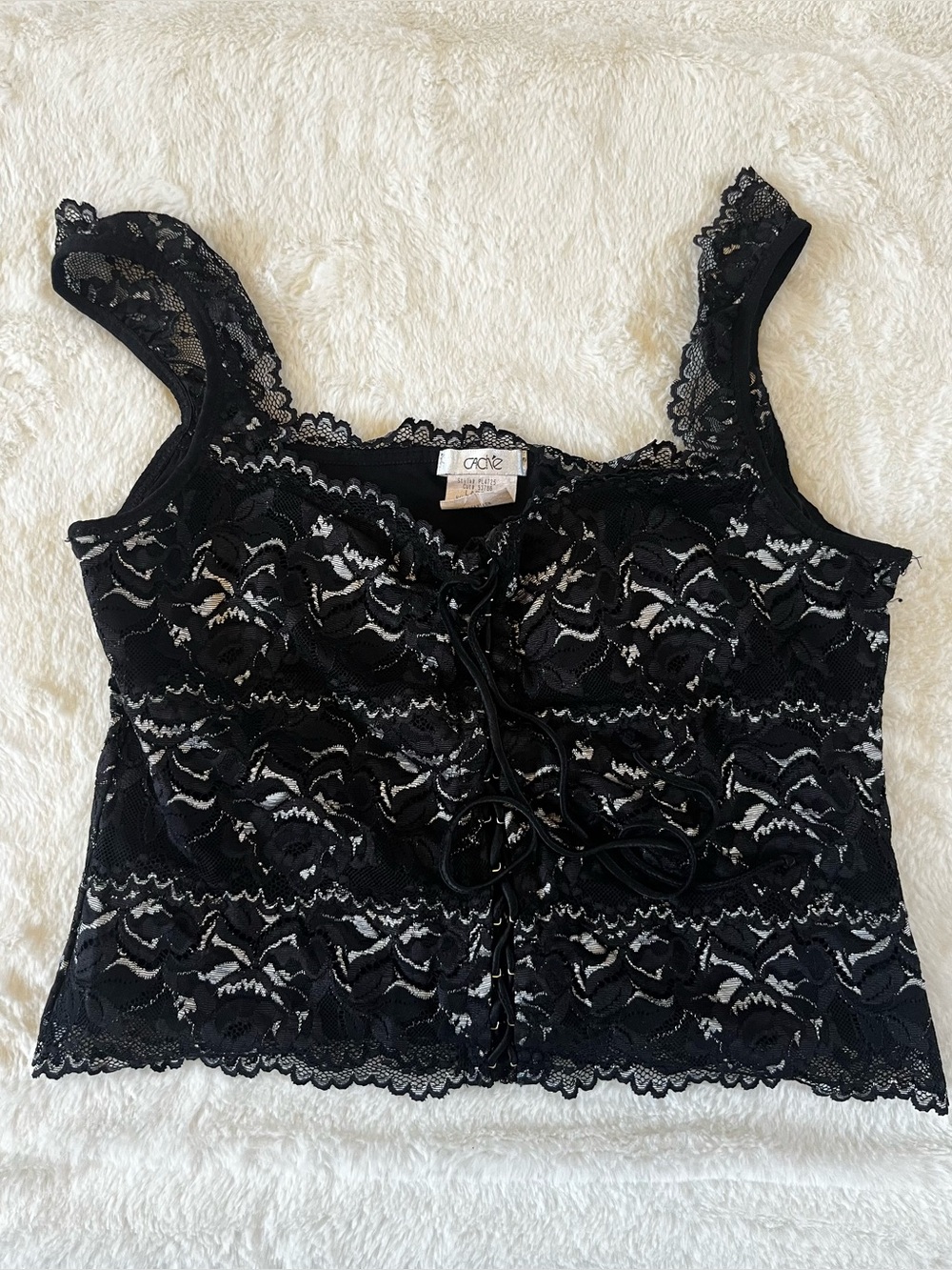 Black Lace Tie-Front Crop Tank Top - Y2K Cache